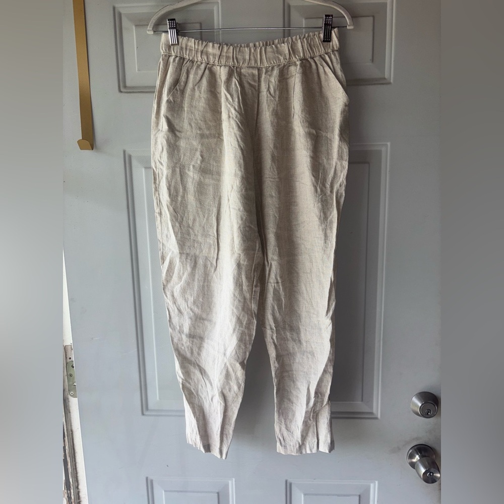 Cento Lino beige linen crop pants size M
